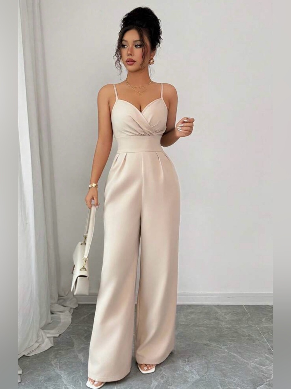 Women's Cream Wide-Leg Jumpsuit